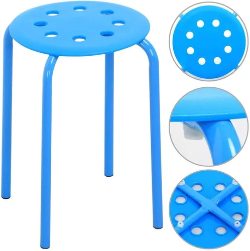 Miniatura 7 de Topeakmart, conjunto de 5 taburetes redondos de plástico, set de taburetes para bar, colores azul, verde, rojo, blanco y amarillo
