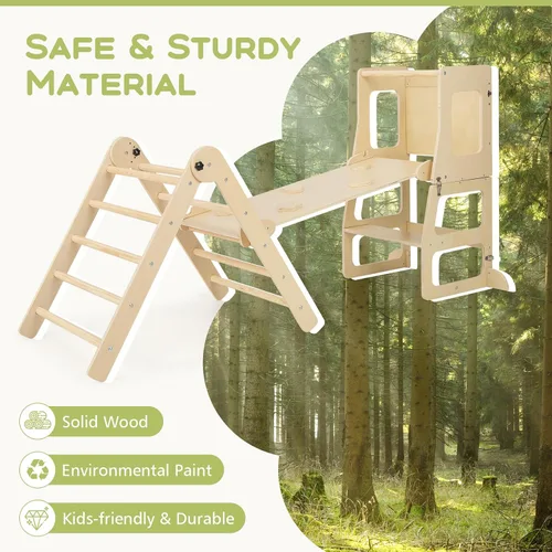 Miniatura 5 de Olakids Pikler - Juego de triángulos 8 en 1, juguetes de escalada para niños pequeños, patio de recreo de madera plegable Montessori Jungle Gym