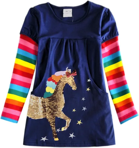 VIKITA Vestidos de invierno para niñas pequeñas, de manga larga, estilo casual para niñas de 2 a 12 años, regalo de Navidad