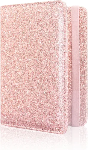 Miniatura 12 de ACdream - Funda para pasaporte, billetera o cartera de viaje de piel con bloqueo RFID para pasaporte con cierre de banda elástica, Ab-oro rosa)