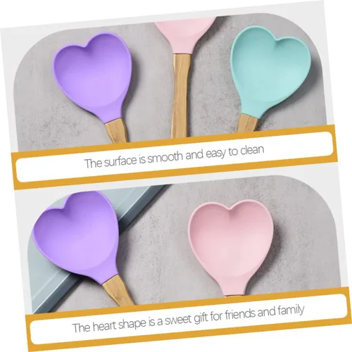 Miniatura 2 de 4 cucharas de sopa y ensalada de silicona con forma de corazón, prácticos utensilios de cocina para mezclar y servir y herramientas de cocina