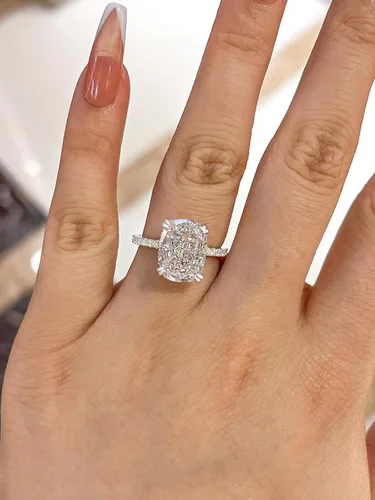Miniatura 3 de Anillo de compromiso alargado de 4.0 quilates para mujer, anillo de compromiso de plata esterlina con diamantes de imitación