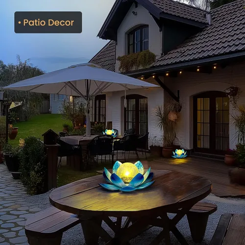 Miniatura 3 de GIGALUMI Luz solar para decoración de jardín al aire libre, luz de flor de loto, globo agrietado, farol de cristal, decoración de mesa al aire