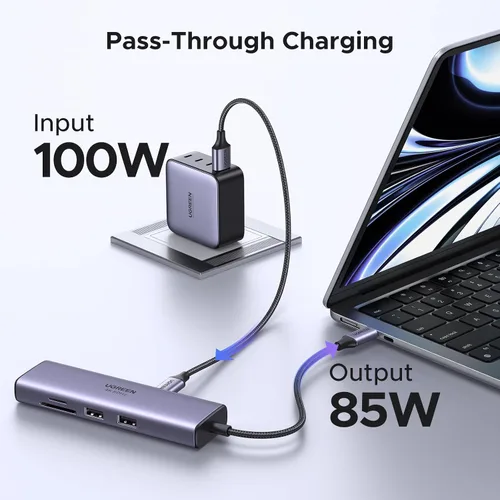 Miniatura 4 de UGREEN Revodok - Hub USB C 7 en 1 con adaptador Gigabit Ethernet, HDMI 4K@60Hz, carga PD de 100W, puertos de datos USB A, lector de tarjetas SD/TF