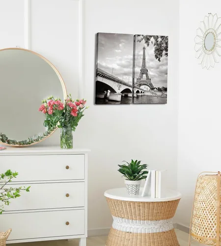 Miniatura 3 de París - Lienzo decorativo para pared, juego de 2 piezas, impresiones decorativas de varios paneles divididos, imagen de la torre Eiffel en blanco