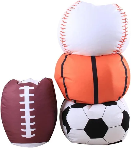 Miniatura 5 de KENANLAN Puf de fútbol para niños, puf de almacenamiento para niños, puf de 18 pulgadas con cremallera, para juego de juguetes de felpa (baloncesto)
