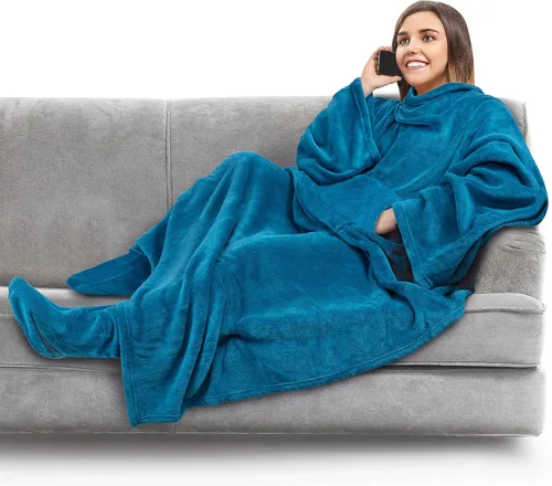 Miniatura 39 de PAVILIA Manta de forro polar con mangas, bolsillos para los pies para mujeres, hombres y adultos, manta de felpa para llevar, cálida manta