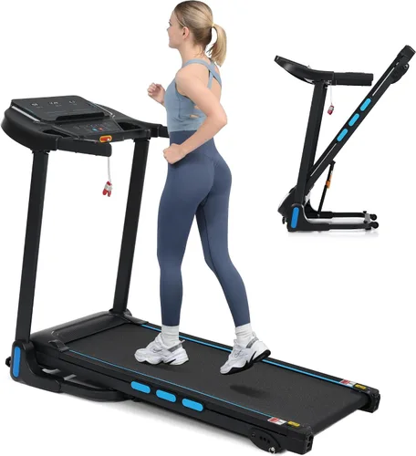 Miniatura 10 de Cinta de correr plegable resistente para uso doméstico, máquina eléctrica para correr, trotar y caminar con soporte para dispositivos, inclinación