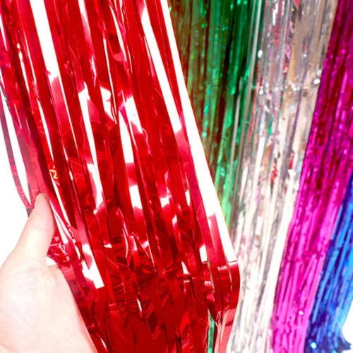 Miniatura 3 de 2 piezas de cortinas de flecos de papel de oropel metálico rojo brillante de 3.2 x 8.2 pies, telón de fondo para cabina de fotos para cumpleaños