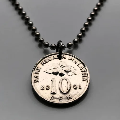Miniatura 2 de 2001 Malaysia 10 Sen coin pendant Malay Congkak game board mancala Hibiscus flower Kuala Lumpur Kajang Seberang Perai Subang Jaya Klang Johor Bahru