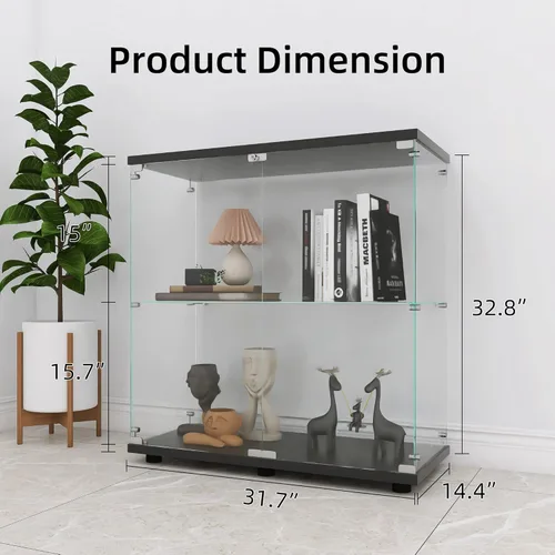 Miniatura 2 de LFT HUIMEI2Y Vitrina de cristal con 2 estantes con puerta doble, gabinetes Curio de instalación rápida en 30 minutos, estantería de pie de vidrio