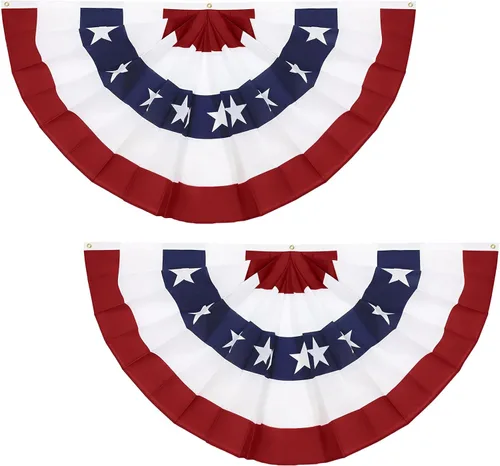 Miniatura 8 de Bandera de abanico plisada estadounidense de 3 x 6 pies (juego de 4) – Banderines patrióticos de medio abanico, decoraciones del Día de los Caídos