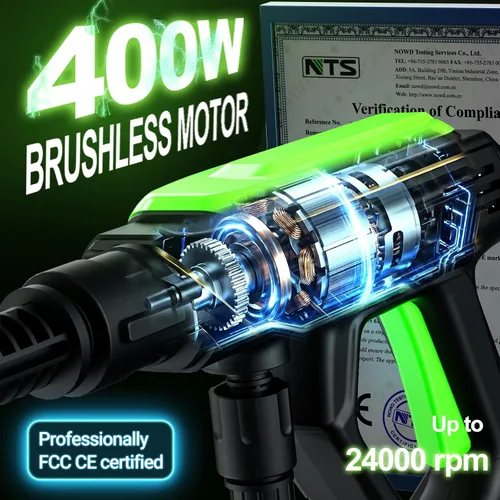 Miniatura 4 de Lavadora a presión inalámbrica de 1000 PSI, lavadora de energía con motor sin escobillas de 21 V y 4.0 Ah, con boquilla 6 en 1, presión de 5 Verde