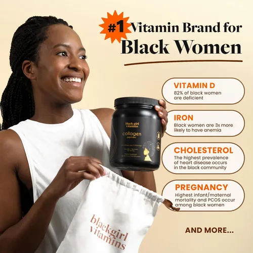Miniatura 6 de Black Girl Vitamins Péptidos de colágeno en polvo - Colágeno para la piel, el cabello y las uñas - Polvo de colágeno hidrolizado sin sabor, libre