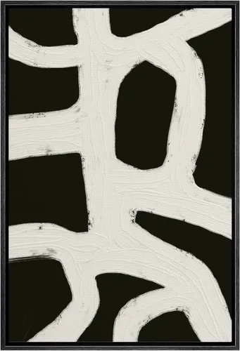 SIGNWIN - Lienzo enmarcado, cuadro impreso, bucle geométrico en blanco y gris, paisaje, ilustraciones abstractas, formas, arte moderno, minimalista,