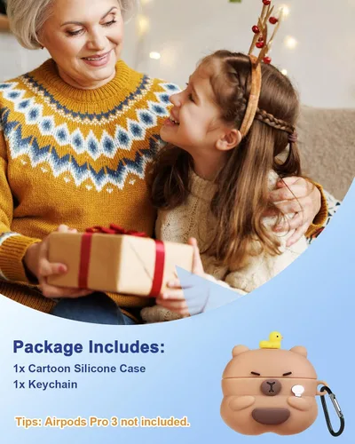 Miniatura 6 de Joyleop Funda para Airpods Pro 3 – Linda funda divertida para mujeres, niñas y niños 3D Kawaii Capybara Oso Diseño de dibujos animados Funda