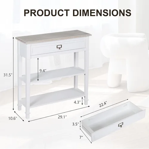 Miniatura 2 de kinbor Accent - Mesa consola blanca con cajón y estante, mesa de sofá de madera con almacenamiento para entrada, pasillo, sala de estar