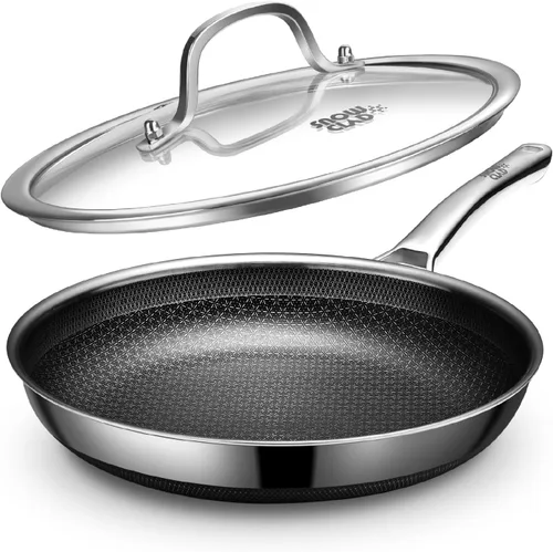 Miniatura 8 de Sartenes antiadherentes, 8+10+12 pulgadas con 2 tapas, juego de sartenes híbridas antiadherentes, sartenes antiadherentes, acero inoxidable, aptas
