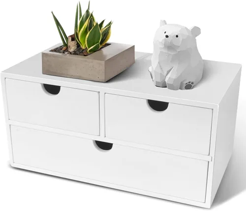 Miniatura 13 de Charmewooden Organizador de escritorio de bambú con cajones, organizador de encimera con cajones, cajón de almacenamiento de maquillaje, 2 cajones