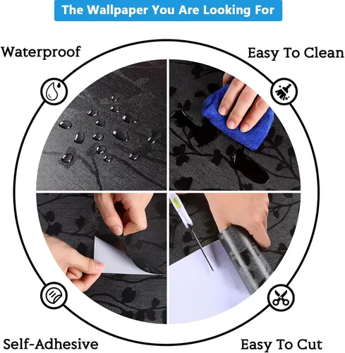 Miniatura 9 de CRE8TIVE Papel tapiz negro de 12 x 354 pulgadas para dormitorio, papel de contacto negro sedoso, impermeable, autoadhesivo, extraíble, papel tapiz
