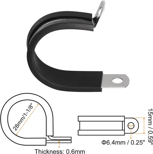 Miniatura 2 de uxcell Abrazadera de cable de 1-1/8 pulgadas (1.102 in) Abrazadera de cable de acero inoxidable 304 Abrazadera aislada acolchada en forma de R