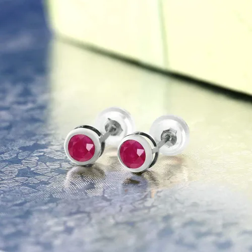 Miniatura 2 de Gem Stone King Aretes redondos de oro blanco de 14 quilates con piedra natal de 0.157 in Aretes de oro blanco para mujer