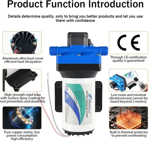 Miniatura 6 de Bomba de diafragma autocebante eléctrica de alta presión de 12V CC, equipada con interruptor de presión, 5.5GPM, 70Psi, para RV Marine Yacht Lawn