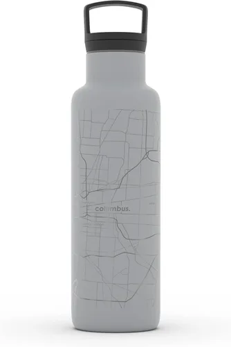 Miniatura 202 de Well Told Botella de agua aislada con mapa de Washington DC grabado, botella de acero inoxidable grabada (21 onzas, blanco) botella aislada de mapa