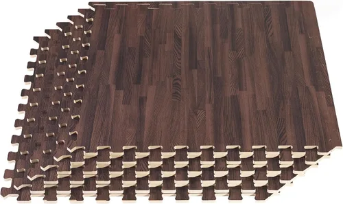 Miniatura 17 de Azulejos de espuma estampada de 3/8 de pulgada de grosor Forest Floor, tapetes de espuma de grano de madera entrelazados de primera calidad, piso