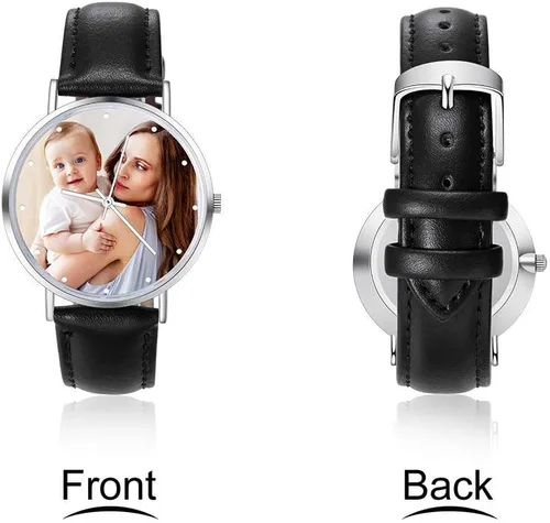 Miniatura 7 de Lovejewelry Relojes con foto personalizados para hombres y mujeres, correa de cuero, reloj de pulsera personalizado con cualquier nombre