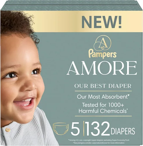 Miniatura 28 de Pampers Amore, tamaño 3 (13-26 libras), 66 unidades, nuestro mejor pañal, hipoalergénico y sin fragancia, hasta 100% a prueba de fugas, suave como