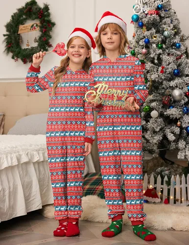 Miniatura 4 de Ekouaer Pijamas de Navidad para la familia, con capucha, de cuernos de alce, de manga larga, cómoda, para descansar