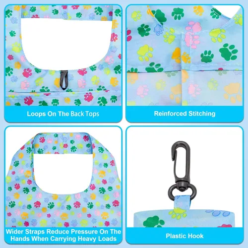 Miniatura 4 de HOLYLUCK Bolsas de comestibles reutilizables, bolsa de compras plegable resistente (estándar, 3 huellas de patas de perro azules)