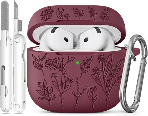 Miniatura 32 de Funda para Airpods Pro 3 con tapa magnética, fundas grabadas con flores para Apple AirPods Pro de 3ª generación 2025, funda de silicona suave