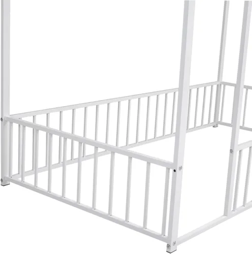 Miniatura 6 de Bellemave Cama de Piso Montessori Tamaño Twin, Marco de Cama Casa de Metal para Niños, Camas de Piso Montessori con Cerca, Blanco