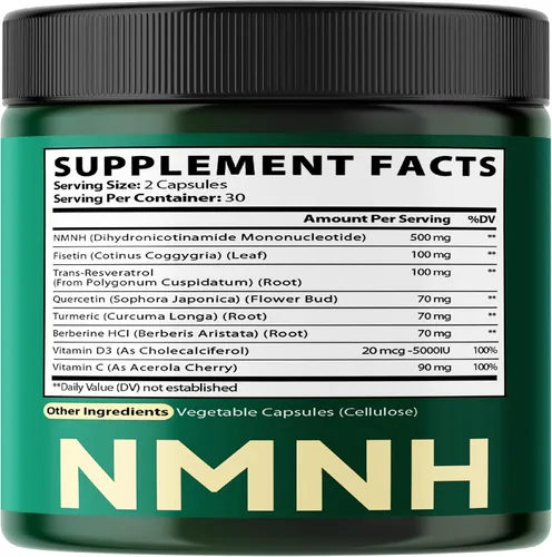 Miniatura 7 de Satoomi 8 en 1 NMNH - Suplemento alternativo de NMN - Suplemento NAD para apoyar los niveles de NAD añadidos de fisetina, resveratrol, quercetina