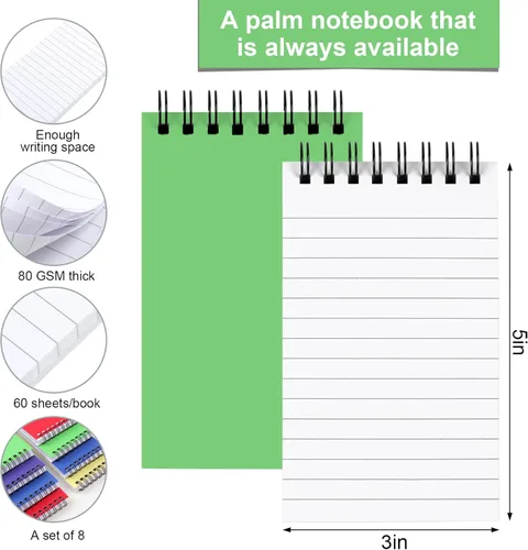 Miniatura 2 de Utron 8 cuadernos en espiral, cuaderno de bolsillo de doble bucle de 3 x 5, mini cuadernos estilo oficina, bloc de notas pequeño de bolsillo
