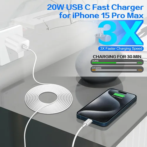 Miniatura 2 de Cargador para iPhone 17, 16, 15 Pro, carga rápida, bloque de cargador de teléfono USB C de 20 W, paquete de 2 cargadores rápidos de Apple iPhone