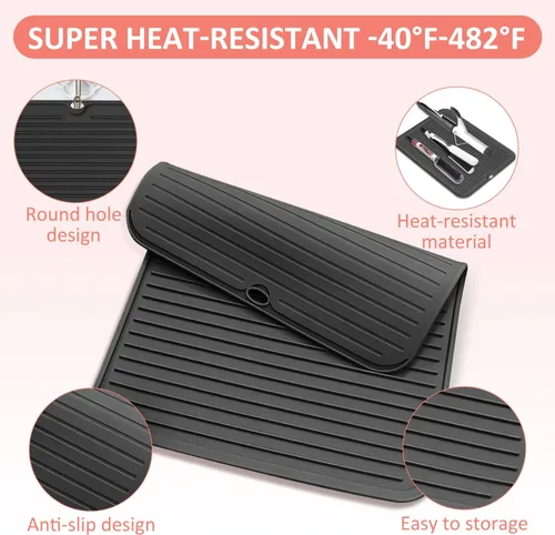 Miniatura 3 de Alfombrilla grande de silicona resistente al calor para herramientas de cabello: rizador, plancha, alisador de pelo - Funda portátil
