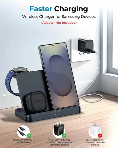 Miniatura 7 de EGV Cargador inalámbrico para Samsung - Estación de carga inalámbrica 3 en 1 para Galaxy S25 Ultra S24 S23, Z Fold Flip 7/6, cargador de reloj