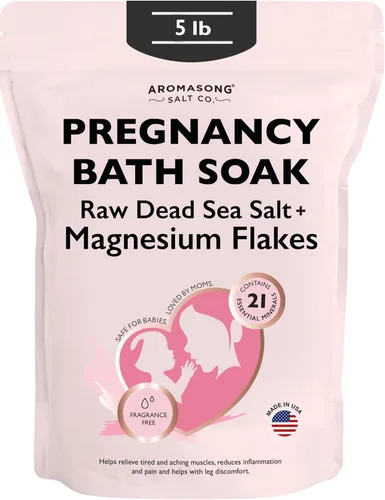 Aromasong Baño de embarazo en el Mar Muerto de 5 libras - Copos y minerales de magnesio puro sin perfume - Embarazo y dolores musculares posparto y