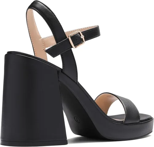 Miniatura 3 de DREAM PAIRS Tacones para mujer, plataforma gruesa, tacón alto, puntera abierta, moda, boda, fiesta, noche, baile, correa de tobillo, zapatos de tacón