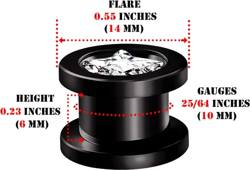 Miniatura 2 de Big GAUGES - Par de tornillos de cristal anodizado negro transparente para joyería