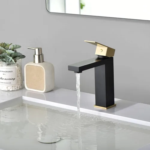 Miniatura 4 de sumerain Grifo de lavabo de baño negro y dorado grifo de baño 304 de acero inoxidable de una sola manija de un solo agujero