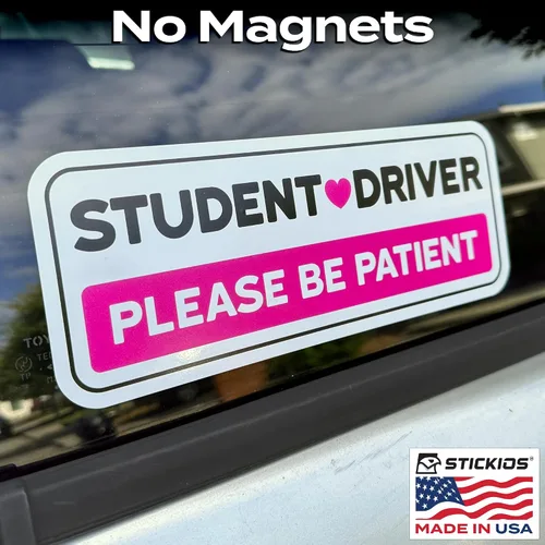 Miniatura 9 de Stickios Calcomanías de vinilo no magnéticas rosadas para estudiantes conductores, extraíbles para automóviles y ventanas, fabricadas en Estados