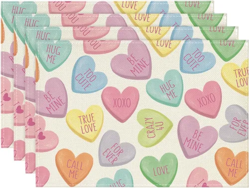Artoid Mode Ture Love - Juego de 4 manteles individuales de San Valentín de 12 x 18 pulgadas para decoración de fiestas, cocina, comedor