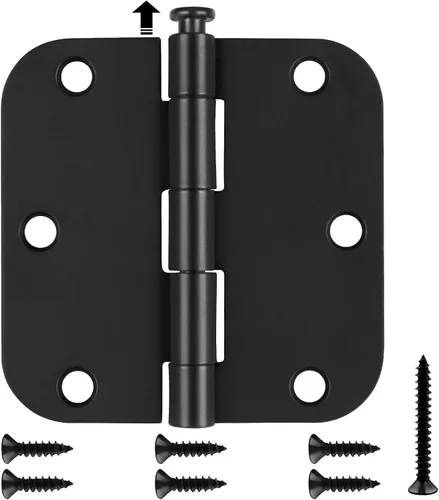 Estmoon Paquete de 50 bisagras redondeadas de puerta de 3.5 x 3.5 pulgadas, color negro mate, bisagras interiores de radio de 5/8 pulgadas, bisagras
