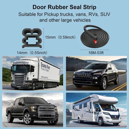 Miniatura 2 de 52.5 pies Tira de sello para puerta de coche para camiones, autos, impermeabilización universal autoadhesiva, gran puerta de auto, insonorización