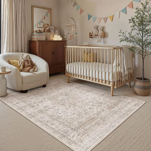 Miniatura 66 de Alfombra de área marrón lavable de 2 x 3 pies, alfombra vintage para entrada y cocina, antideslizante, suave, de pelo bajo desgastado, alfombra
