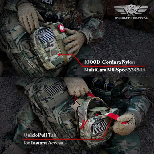 Miniatura 4 de EVERLIT Kit avanzado de trauma, torniquete CAT GEN-7, compatible con TCCC, bolsa táctica IFAK de combate militar con férula de 36 pulgadas de nylon